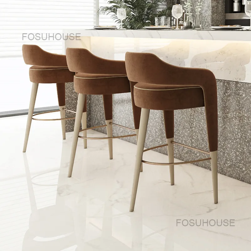 Nordic Living Room Bar Chairs Light Luxury Cloth High Stool Simple
