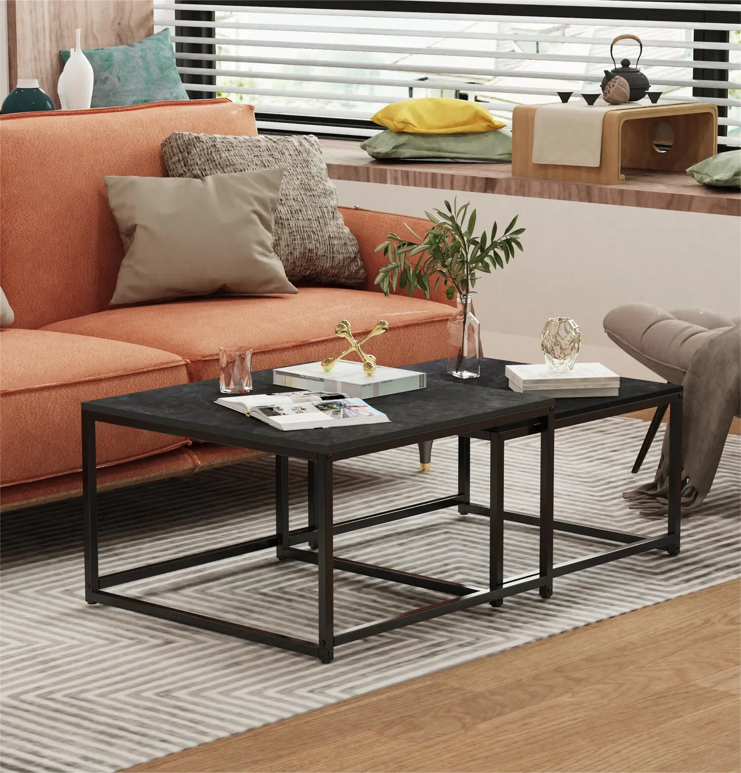 LUVODI Set of 2 Living Room Stackable Rectangle Nesting