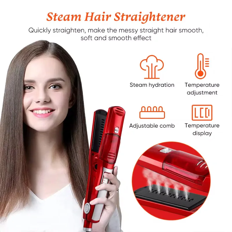 Hair Straightener Comb Ceramic Steam Hair Straightener Comb Professional LED Display Hair Straightener 5