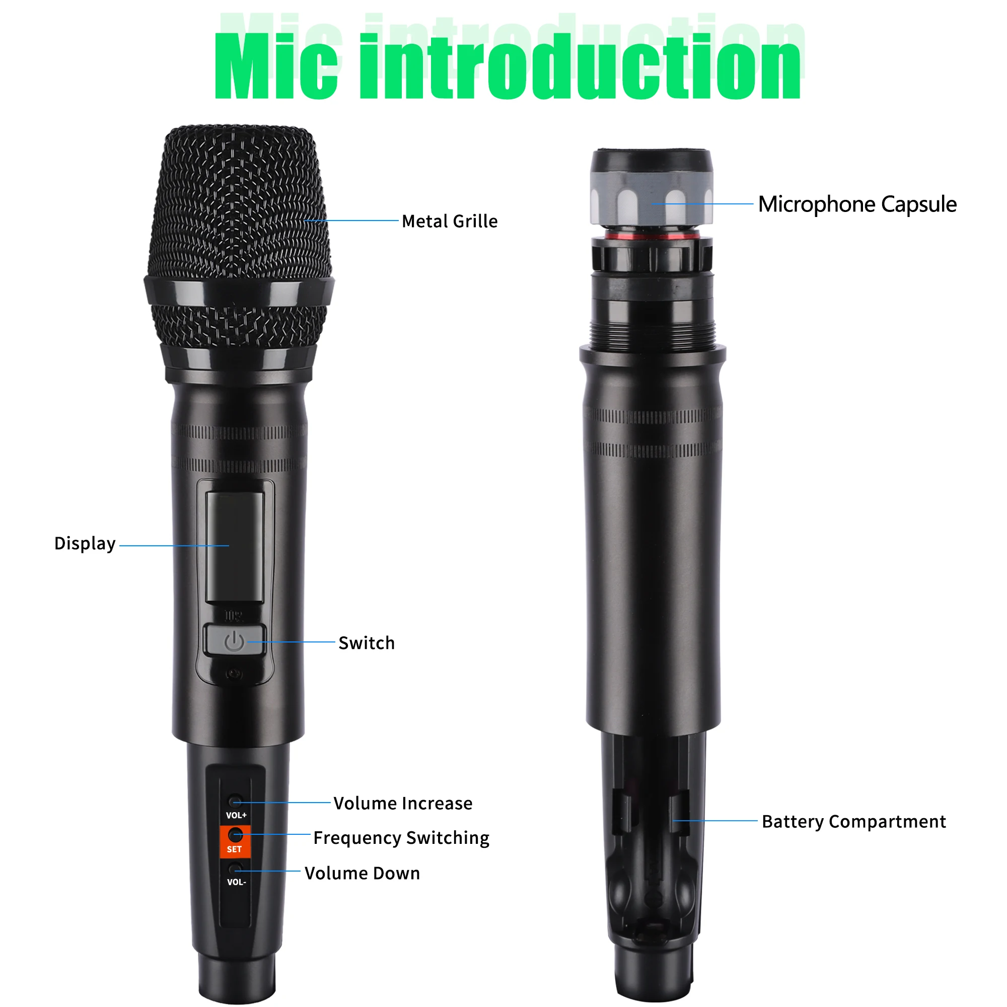 headset with mic 4 Channel Wireless Microphone System UHF Handheld Dynamic Microphone for Home Karaoke Singing Loudspeaker Speech,UX-400 best microphone for streaming