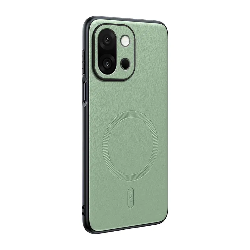Luxury Leather Texture Magnetic Case for Wireless Charging - Slim Shockproof Bumper Back Cover