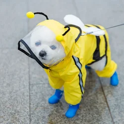 Adorable Bear-Shaped Dog Raincoat with Full Coverage and Reflective Waterproof Hood - XXL (Honey bee)