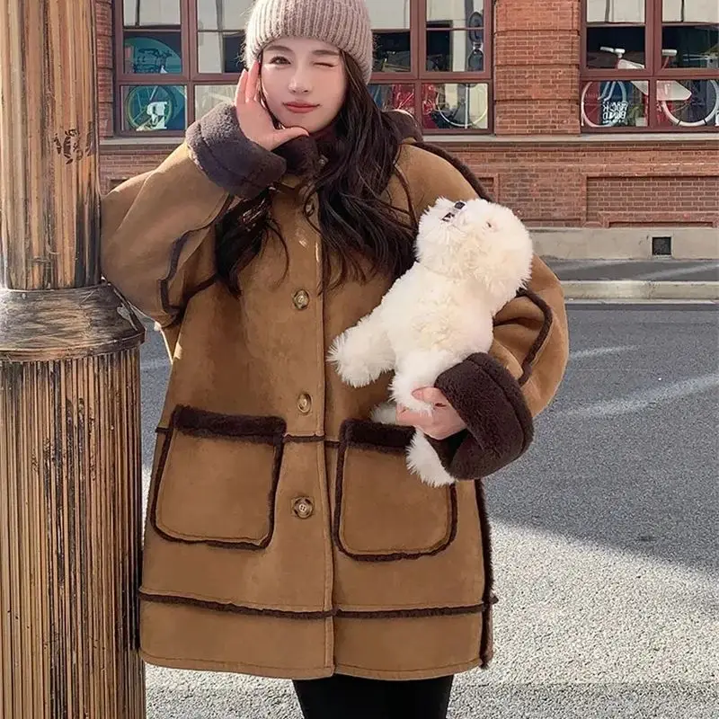 Maillard Lamb Wool Coat Women's Leather Wool One piece 2024 Winter New Thickened High Quality Imitation suede Coat Solid Color B