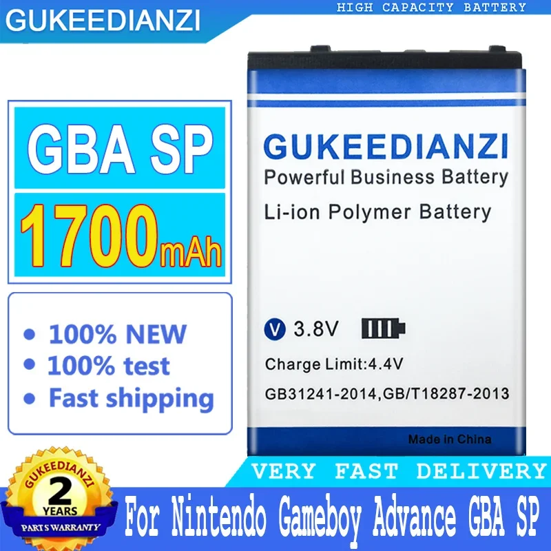 1700mAh GUKEEDIANZI Battery GBASP for Nintendo Gameboy Advance GBA SP Big Power Bateria