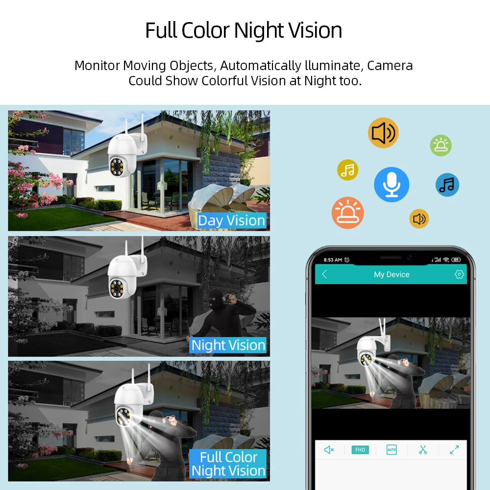 Outdoor Wireless Camera 8MP 4K Color Night Two Way Audio WiFi IP Camera Auto Tracking Ai Humanoid Detection Cam IPC360 Home APP