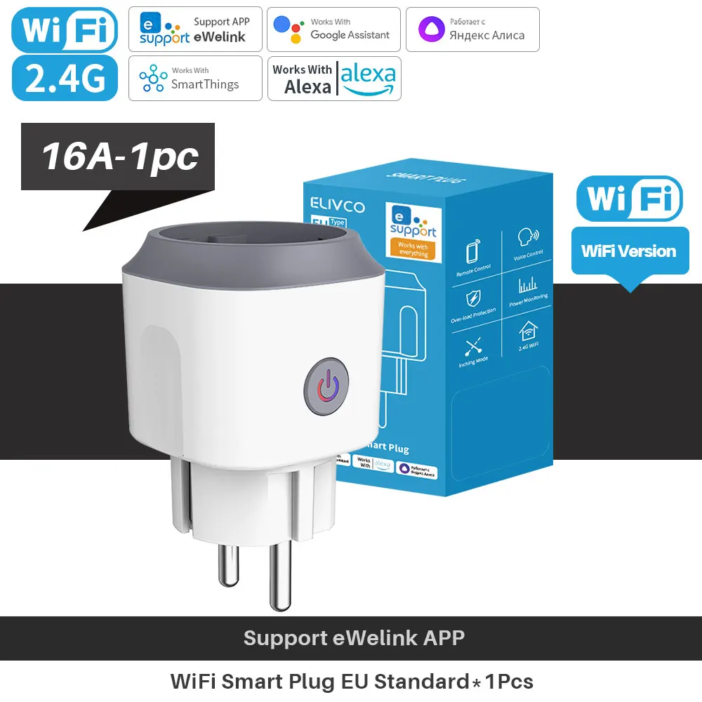 Tomada Inteligente WiFi eWeLink EU 16A com Monitoramento de Energia e Função de Temporização, Controle por Voz Compatível com Alexa e Google Home