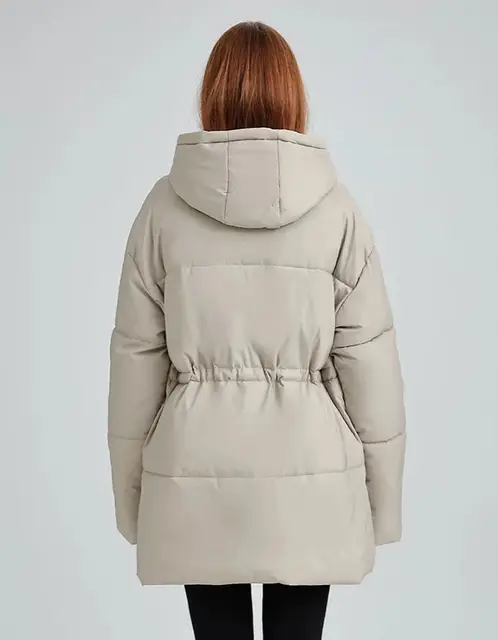 ZAROY الشتاء مقنعين الرباط رشاقته القطن وسادة مبطنة المرأة سترة الموضة سستة جيب مبطن معطف ملابس خارجية دافئة غير رسمية 2