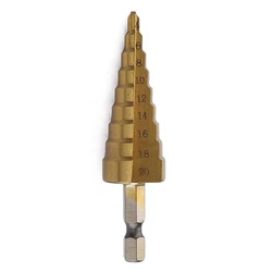 Titanium Coated HSS Step Drill Bit Set - 4 to 32mm for Metal, Wood, and Tapered Holes (4 - 20)