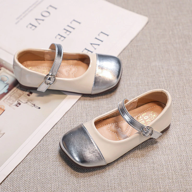 Metallic Leather Girls Ballet Flats Shoes Autumn