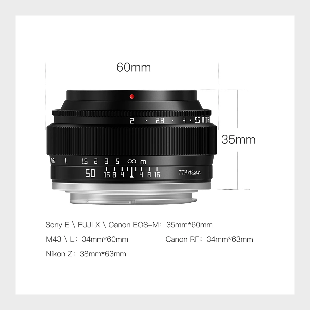 TTartisan 50mm F2 Lens Full Frame MF for Sony E Fuji X Canon EOS-M RF Nikon Z Leica Panansonic L Mount Cameras 3