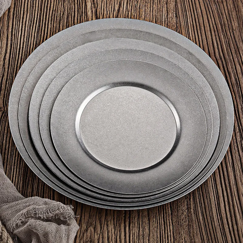 Japanese Retro Thickened Stainless Steel Plate, Western Steak, Kitchen Restaurant Dessert Tray, 1 Pc