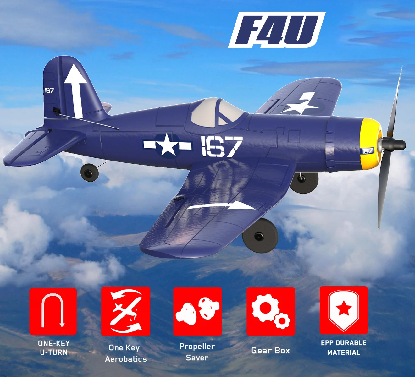 

F4U Corsair RC Plane EPP 761-8 400mm Wingspan RC Airplane One-key Aerobatic RTF Remote Control Aircraft Toys for Children Adults