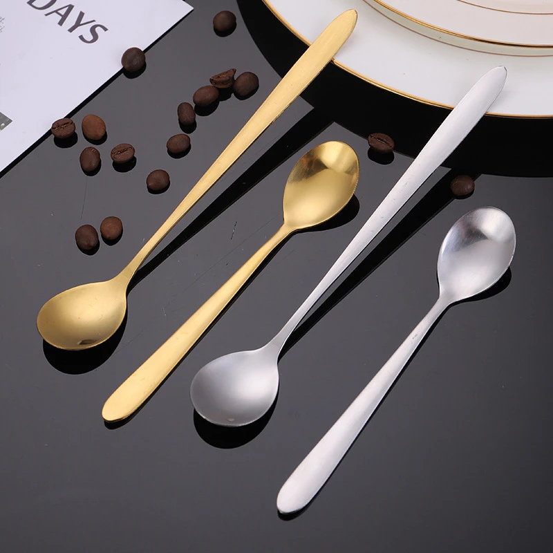 Stainless Steel Round Teaspoons Long Handle Small Cake Fruit Coffee Honey Dessert Mixing Spoon Tableware stainless steel spoon tea spoon 4131227