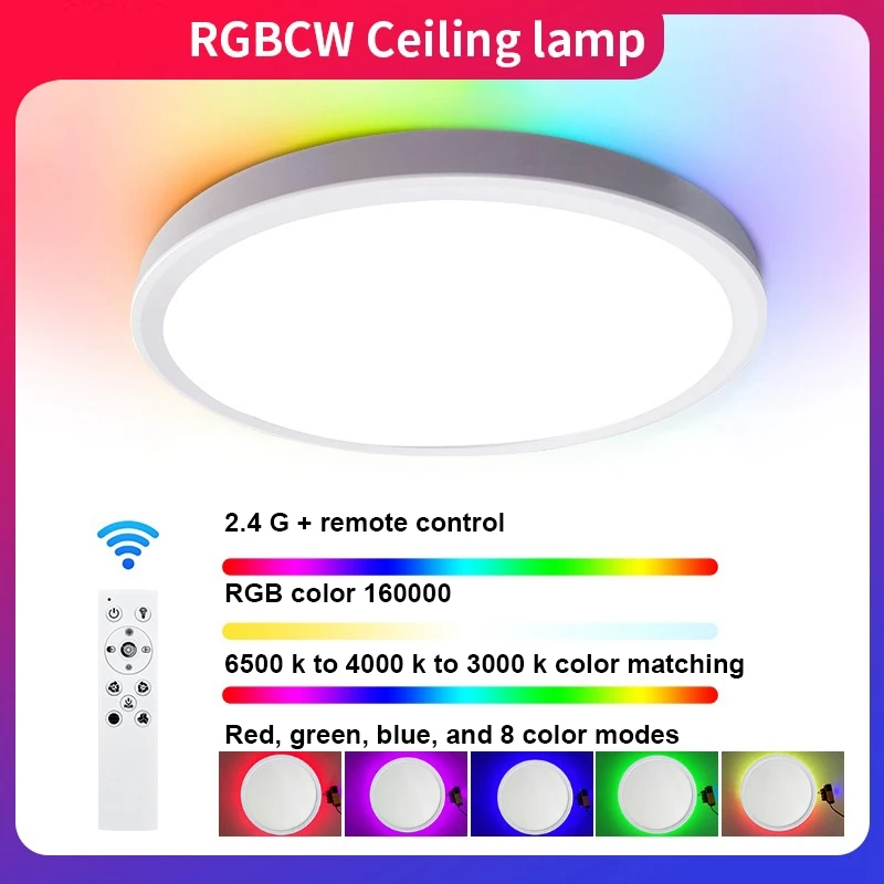 

12 Inch 28W RGB+3CCT Three-Tone Light Bedroom Study Balcony Ceiling Light 85V-265V 3000K/4000K/6500K