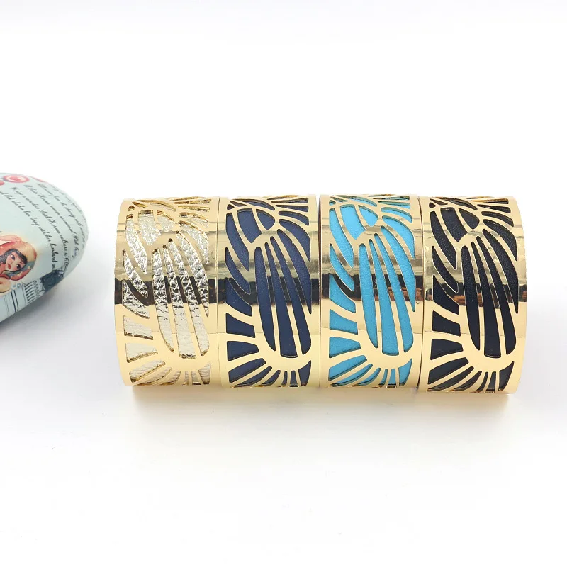 Retro Punk Hollow Opening Bangles Cuff Bracelet Interchangeable PU Leather for Women