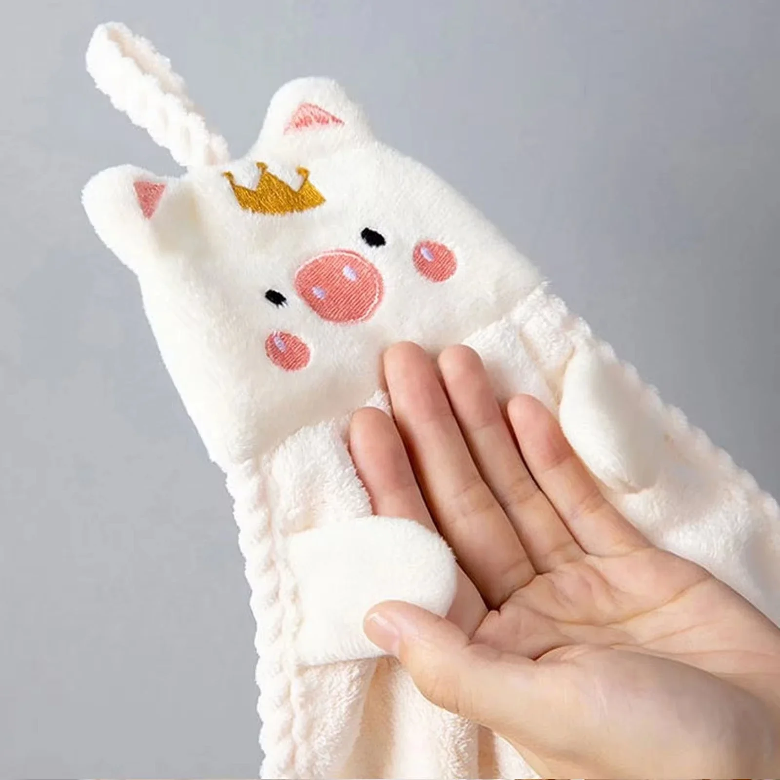 Cute Pig Hand Towel Household Coral Velvet Terry Towels For Bathroom Kitchen Soft Hanging Loops Quick Dry Absorbent Cloths Towel