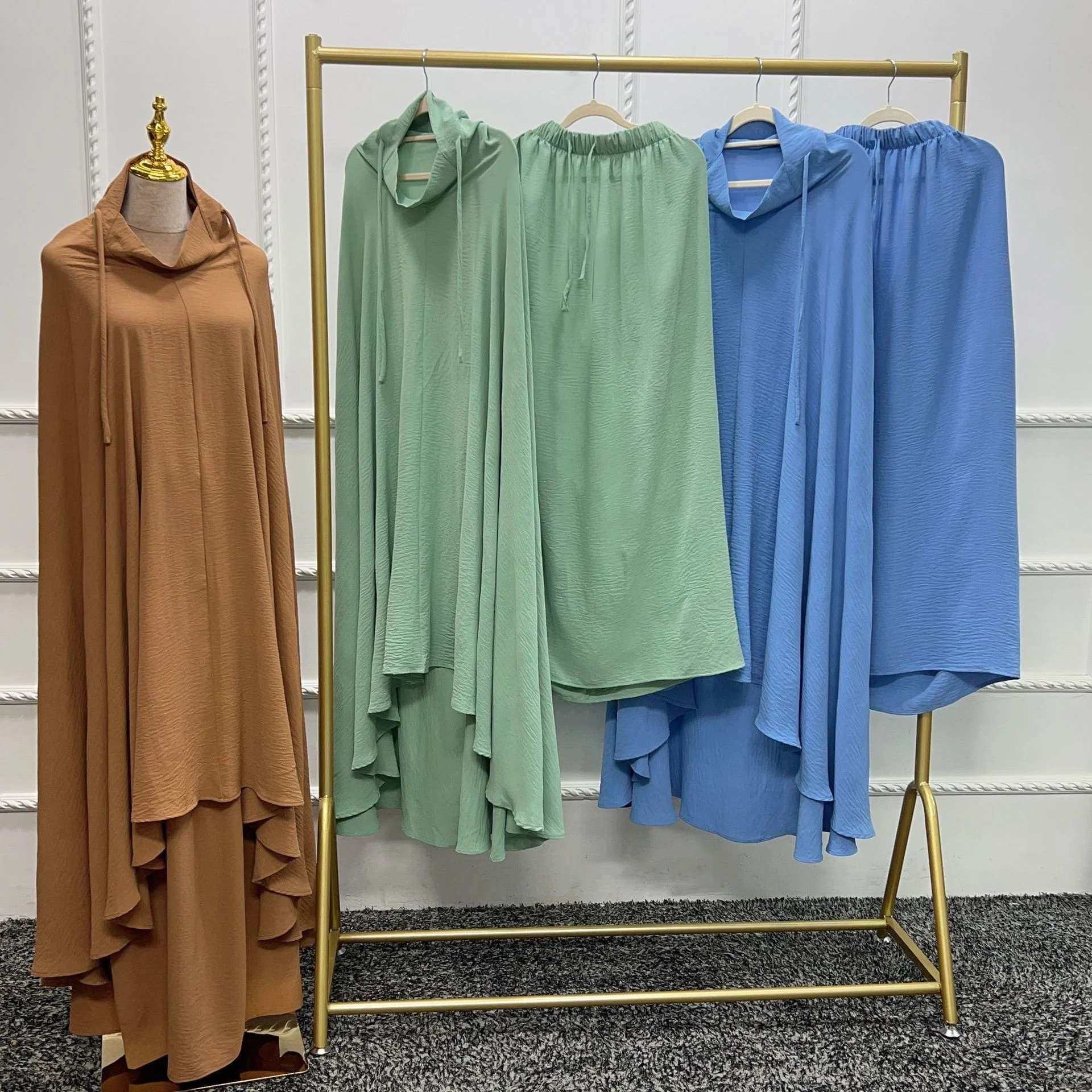 Ramadan Crepe Jilbab 2 Two Piece Set Women Muslim Woman Prayer Garment Dubai Turkish Modesty Pray Clothes Islamic Clothing Eid