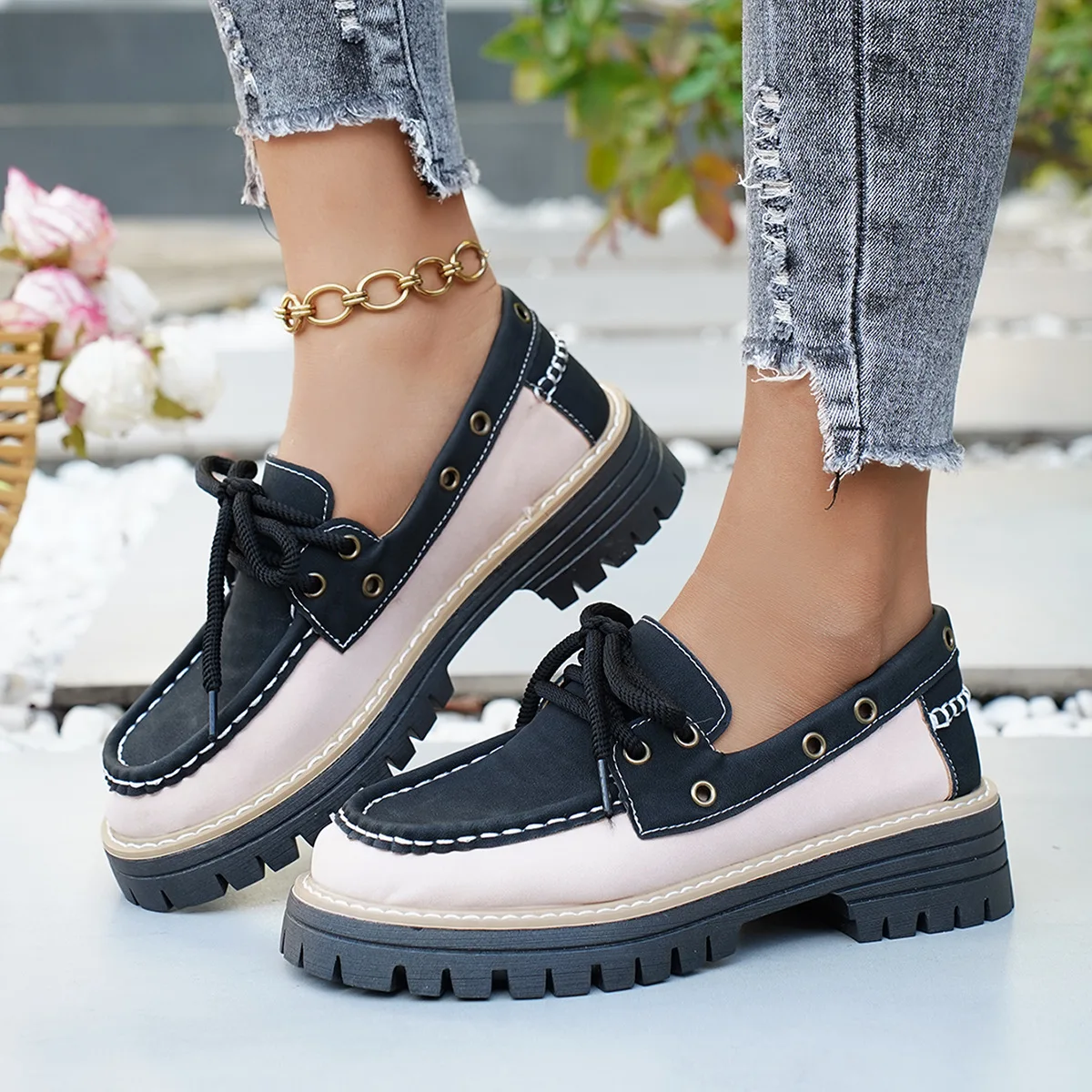 Spring Autumn New Elegant Lightweight Casual Single Shoes Fashionable Selling Round Toe Comfortable Thick Soled Women's Shoes