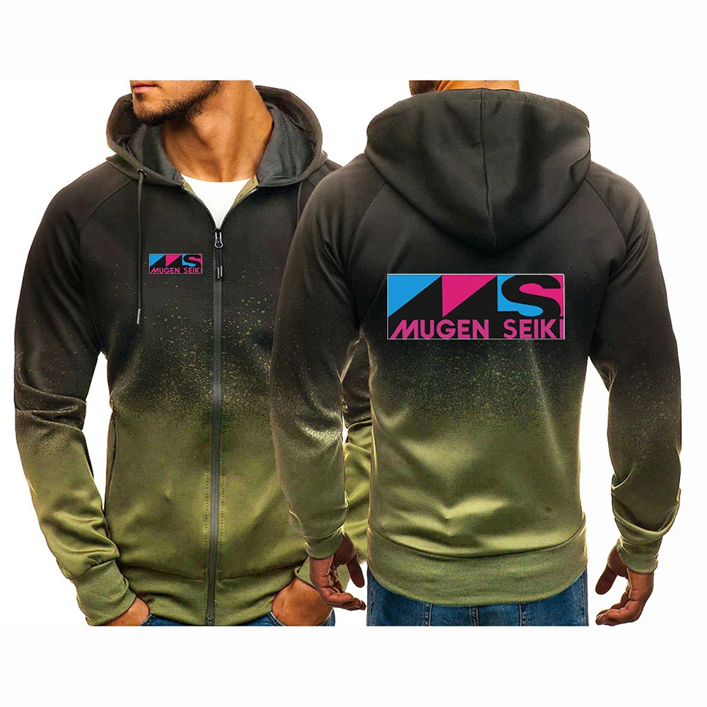 Mugen Seiki 남성용 캐주얼 힙합 하라주쿠 그라데이션 컬러 후드 재킷 코트, 스트리트웨어, 용수철 가을, 신상 2024