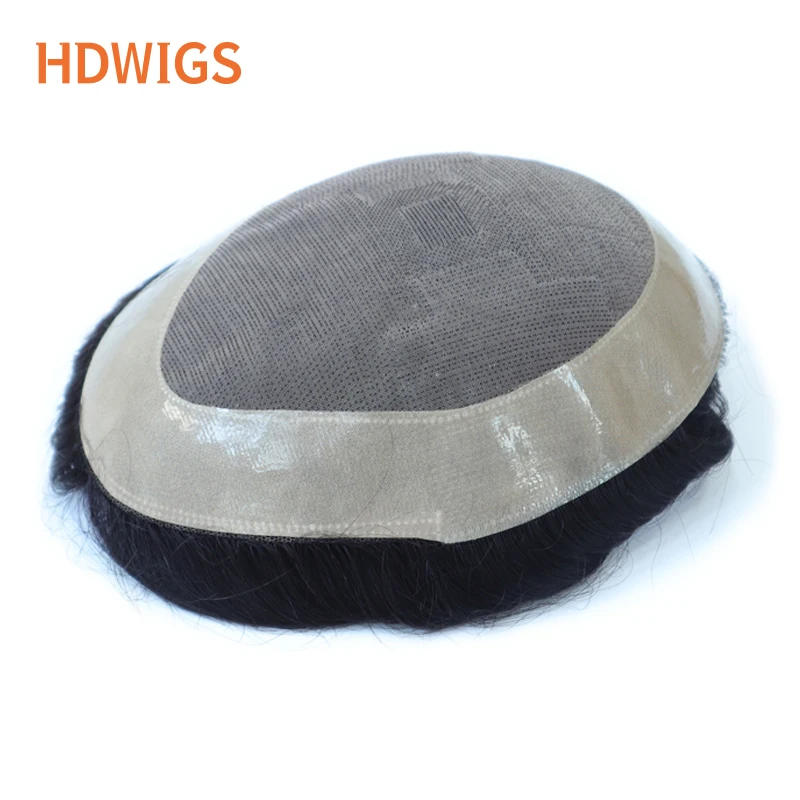 Mono NPU Basis Herren Perücke Indisches Echthaar System 30mm Welle Gerade Männer Kapillarprothese Natürliche Farbe Mit Grauem Haar 130% – Detail 6