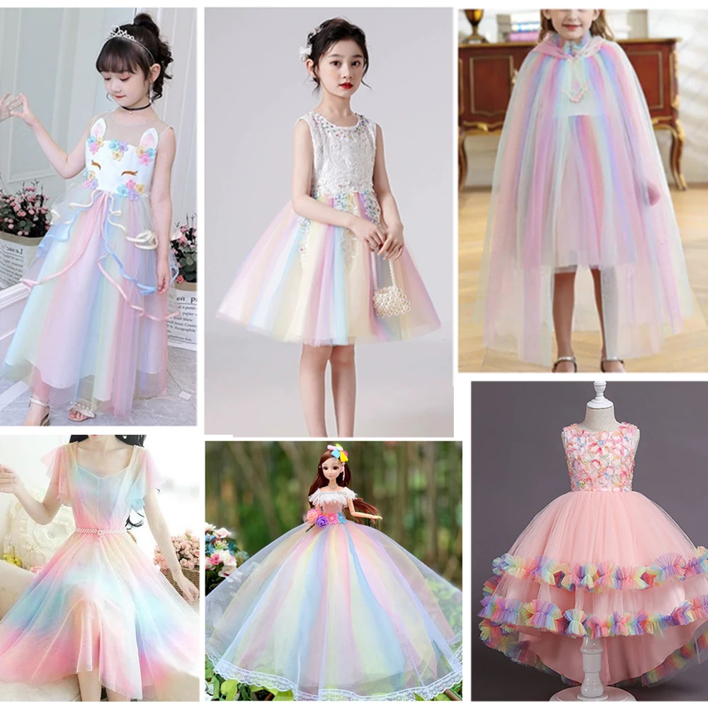 59 x 35in Fantasy Star/Love/Snowflake/Daisy/Star-Moon Rainbow Patterns Tulle Fabric For DIY Handmade Princess Tshirts Bows Dress