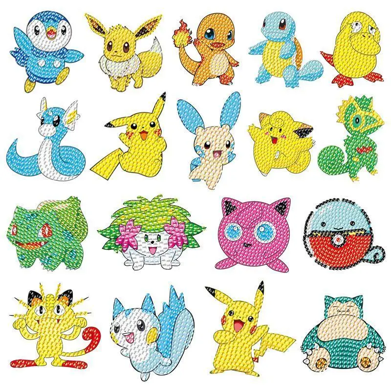 

Pokemon diamond stickers children's DIY random stickers Pikachu cartoon animals full of diamond decorative gifts
