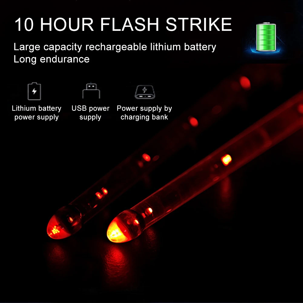 LED Light Up Drumsticks 15 Color Changing Glow In The Dark Drumsticks LED Light Up Drum Sticks Plastic Drum Sticks Drummer Gifts