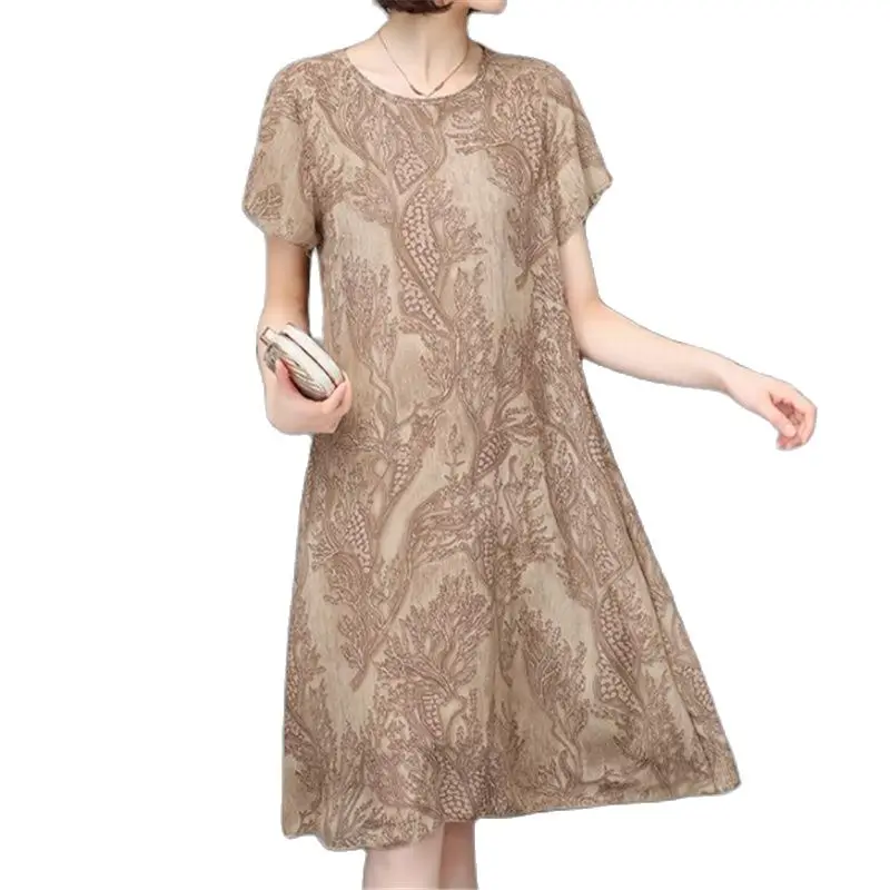 

2022 Women Summer Dress Loose Print Floral Beach Clothes For Women Short Sleeve Plus Size Midi Dresses Femme 4XL 5XL Female dres