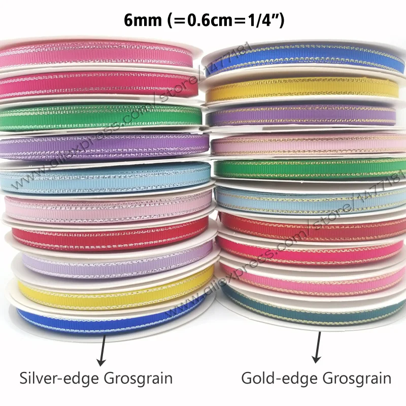 6mm Silver Gold Edge Satin Ribbon Polyester Double Sided Gold Silver Line Grosgrain Ribbon for Bows Making satin ribbons grosgrain ribbon polyester ribbon satin ribbon