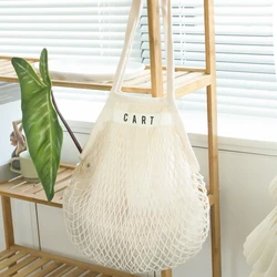 Personalized Organic Cotton Mesh Bag with Long Handle - Reusable & Washable (White)