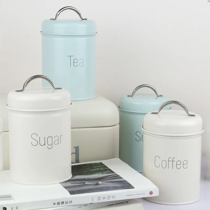 

Metal Storage Box Tea Coffee Sugar Jar Kitchen Sealed Iron Boxes Simple Dry Food Sealing Container Organizer Bottle