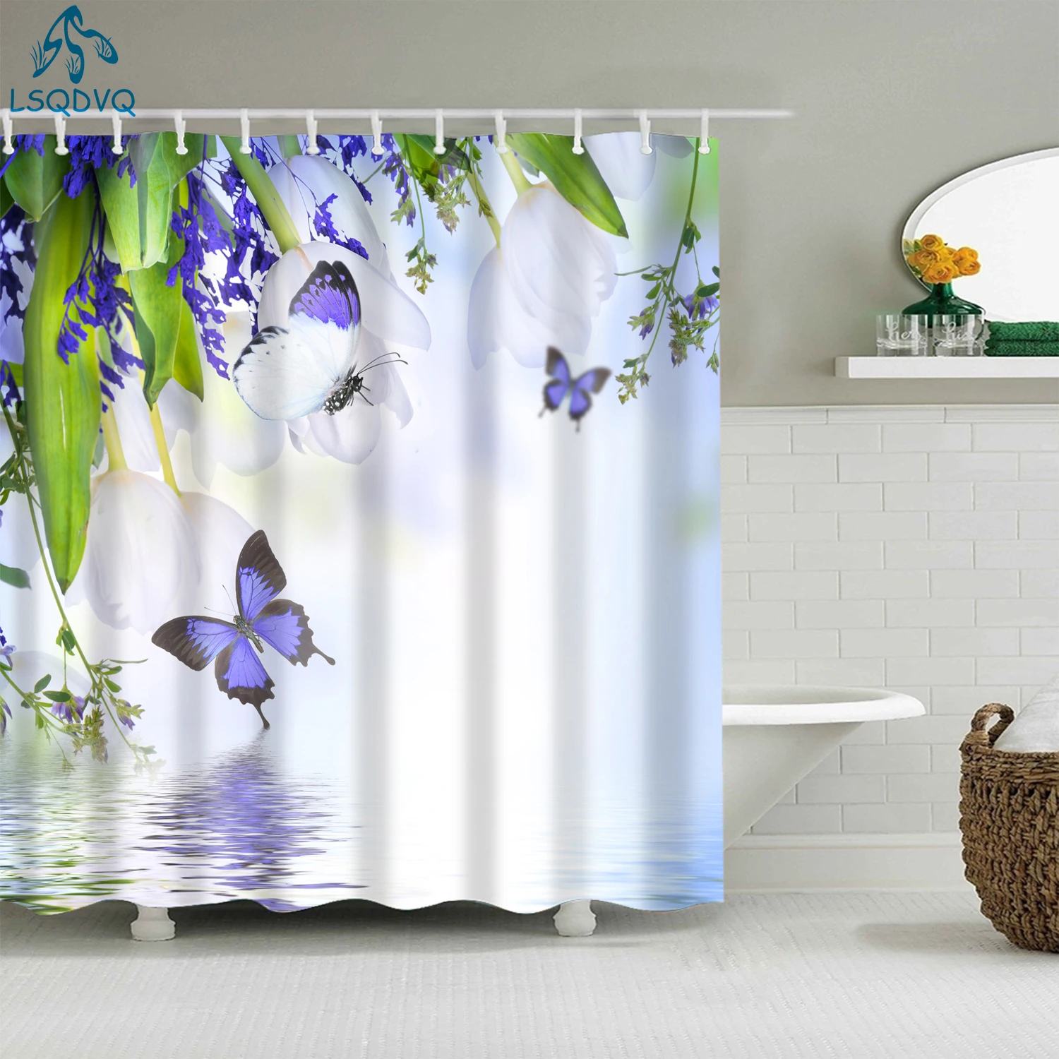 Tropical Plant Shower Curtains Flowers Leaves Bathroom Decor Waterproof