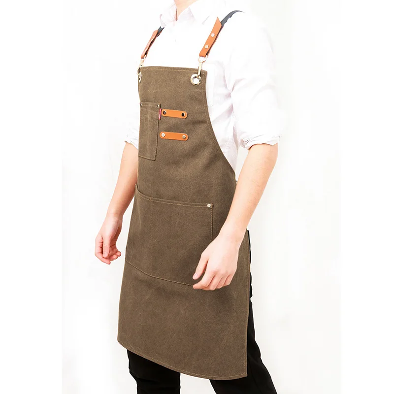 Canvas Work Apron for Women Chef Aprons Food Service Cooking Bibwith Pocket Cafes Chef Clothes Beauty Nails Studios Uniform