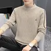 Fashion Stand Collar Spliced Embroidery Striped Sweaters Men's Clothing 2023 Winter Loose Knitted Casual Pullovers Korean Tops 1