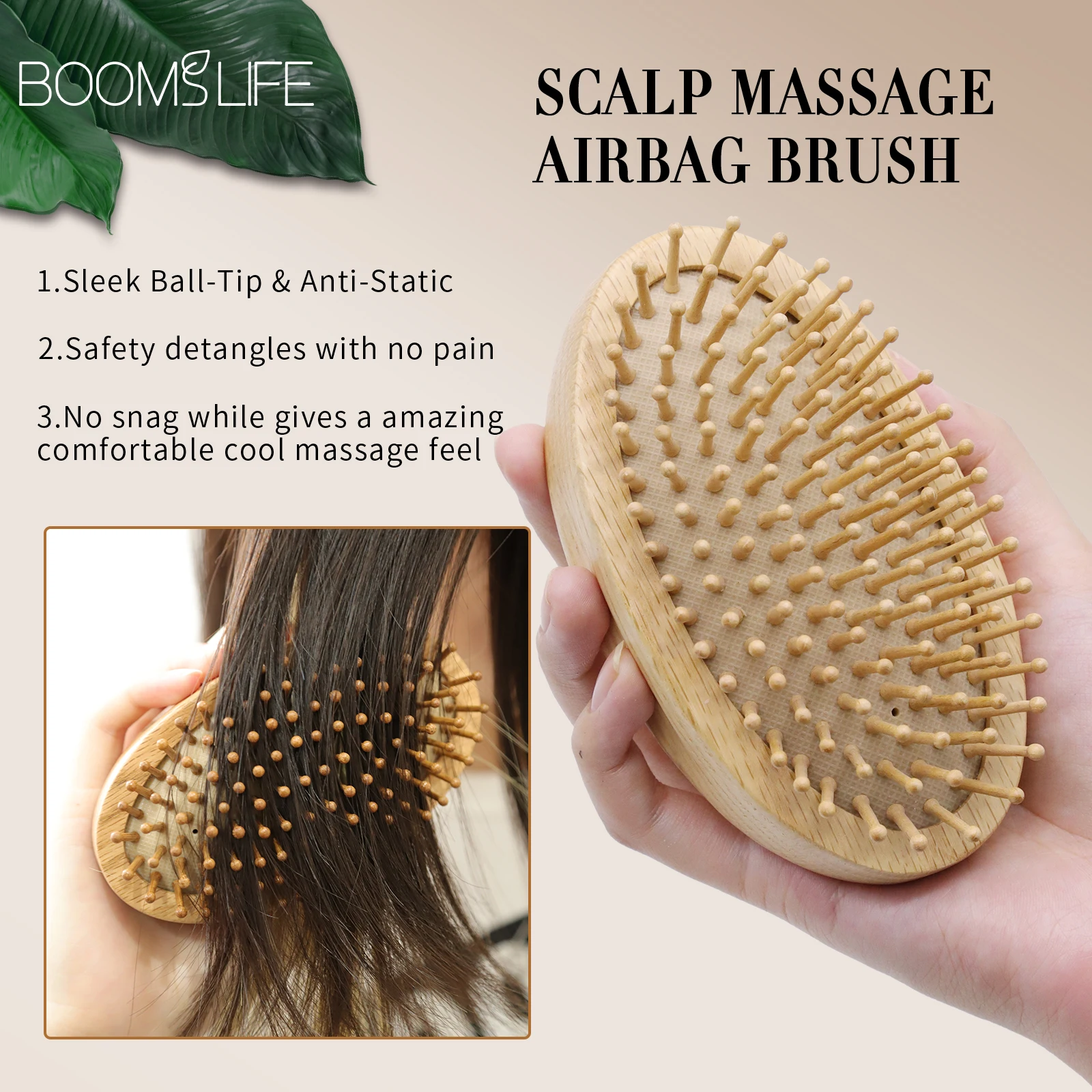 Mini Pocket Hair Comb Women Hair Brush for Hair Wood Airbag Brush Head Scalp Massage Hairbrush Anti Static Wet Dry Travel Combs