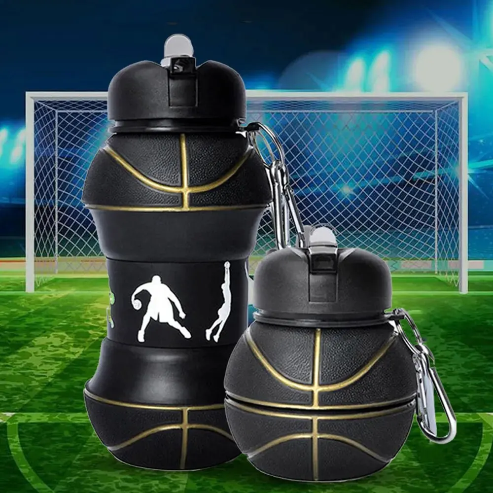 Water Bottle Silicone Fold Water Bottle Cups Outdoor Sports Basketball Style Leakproof Portable Sports Water Kettle