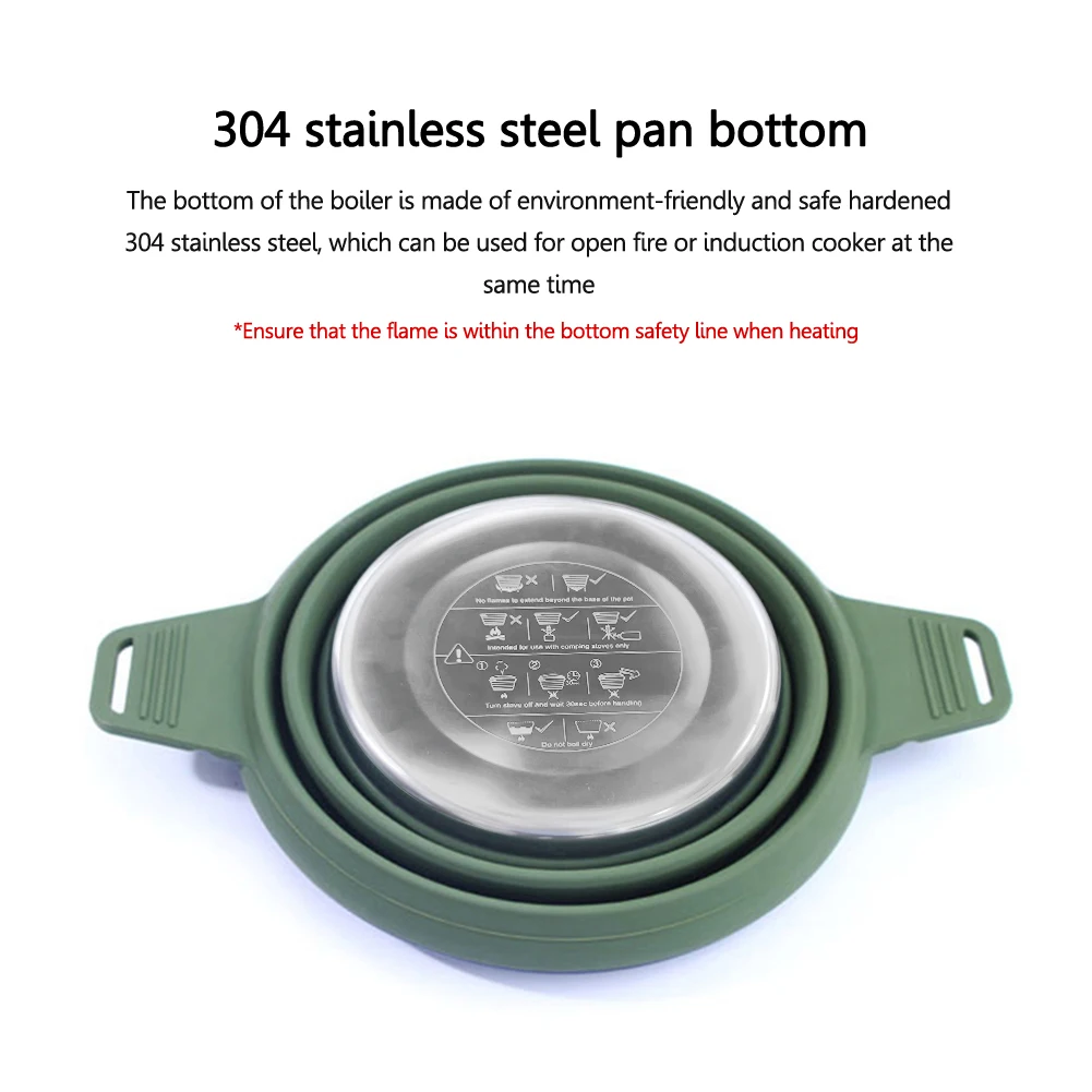 Foldable Portable Camping Cook Pot Saving Space Camping Cookware Pot Handle Outdoor Fishing Picnic Travel Tableware
