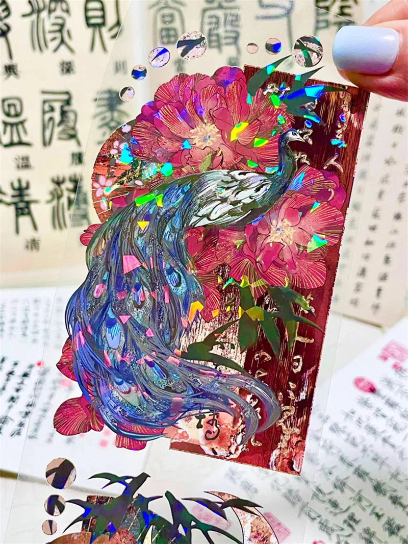 Peacock Flys To Southeast Shiny Shell PET Tapes Craft Supplies DIY Scrapbooking Card Making Decor Plan Sticker