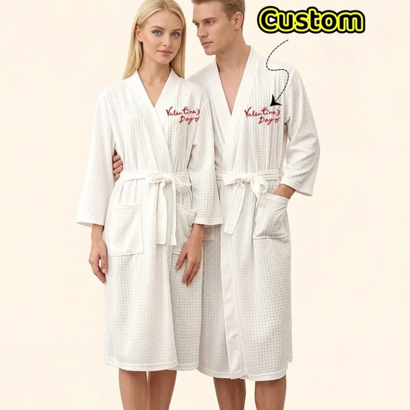 Peignoir de couple personnalisé brodé avec noms et logo, vêtements d'i