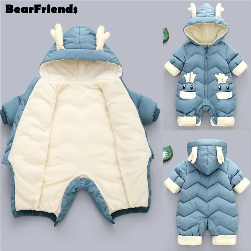 New born Baby Girl clothes Winter Snowsuit Plus Velvet Thick Baby Boys Jumpsuit Romper boy Overalls Toddler Coat 0-3 Years