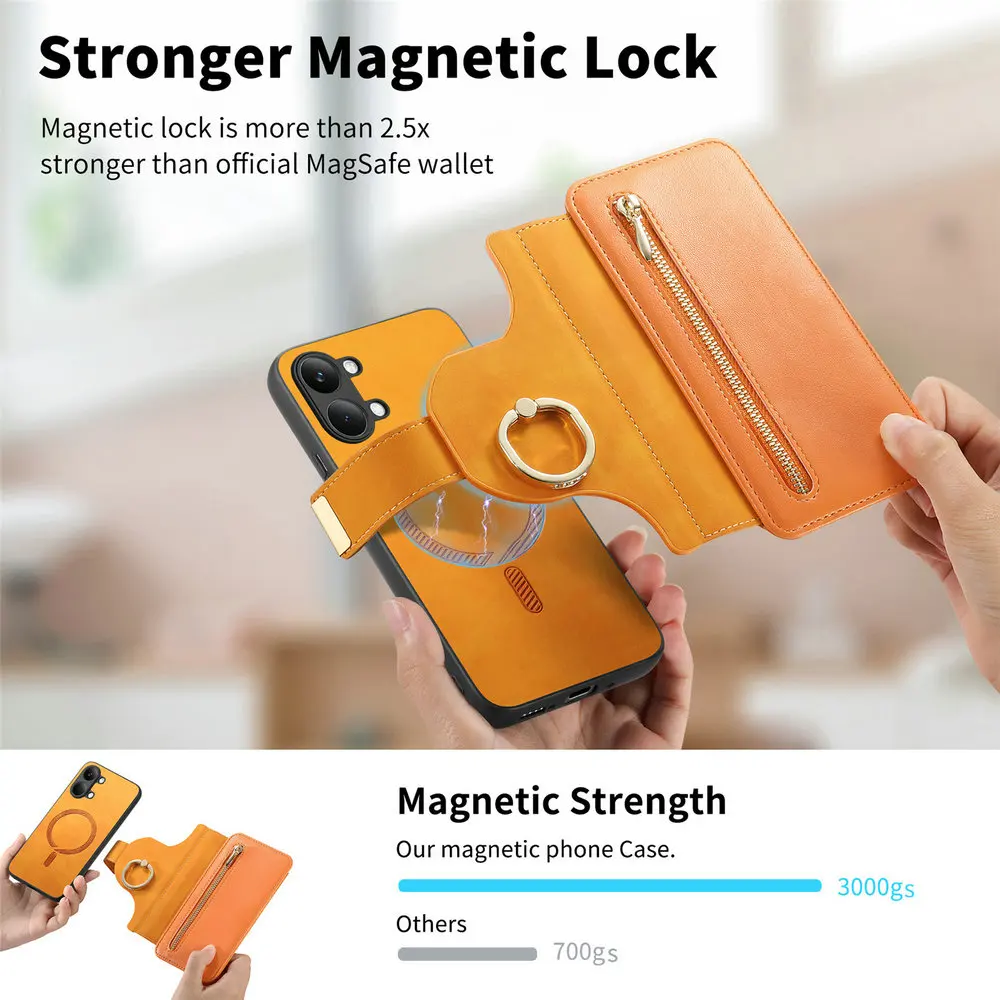 Detachable Leather Zipper Wallet Flip Case