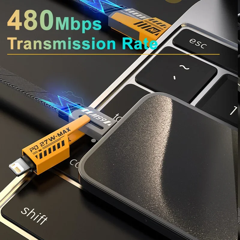 SJACXANM 65 W Cavo USB Multi Punta, 4 In 1 Cavo Multi Caricatore Con LED RGB, Caricatore Combinato Con Porte Lightning/Type-C/USB-A, Compatibile Con iPhone 16/15/14, Galaxy 24/23, Huawei (1.2m