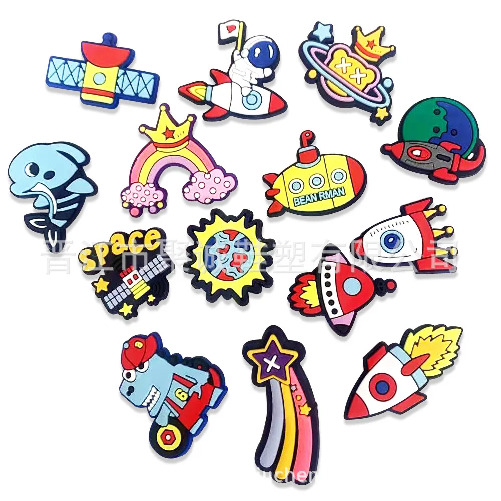 

Hot Satellite Space Rainbow Cartoon Shoe Buckle 1pcs Single Sale Wholesale Slippers Sandals Charms Accessories Decorations Gifts