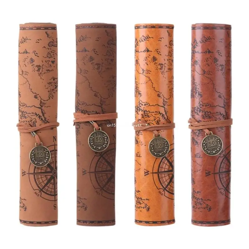

4x Pencil Case Large Capacity Pencil Treasure Map Pencil Roll Pencil Box Dropship