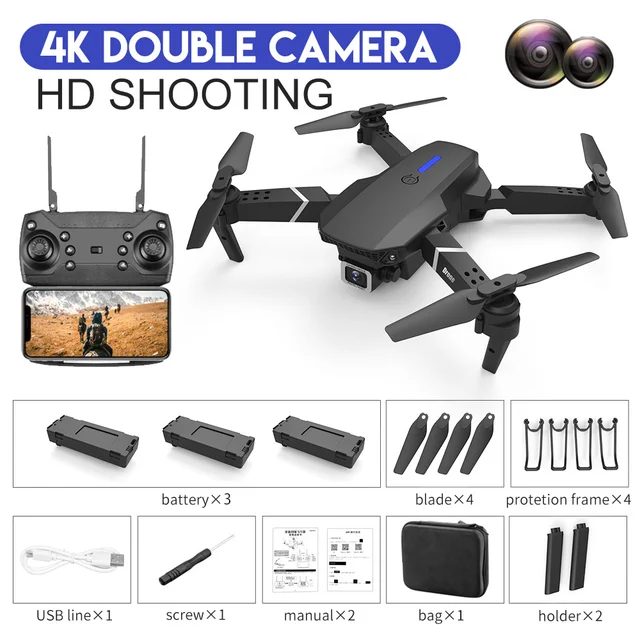 2022 New Quadcopter E88 Pro WIFI FPV Drone With Wide Angle HD 4K 1080P Camera Height Hold RC Foldable Quadcopter Dron Gift ToyGreen