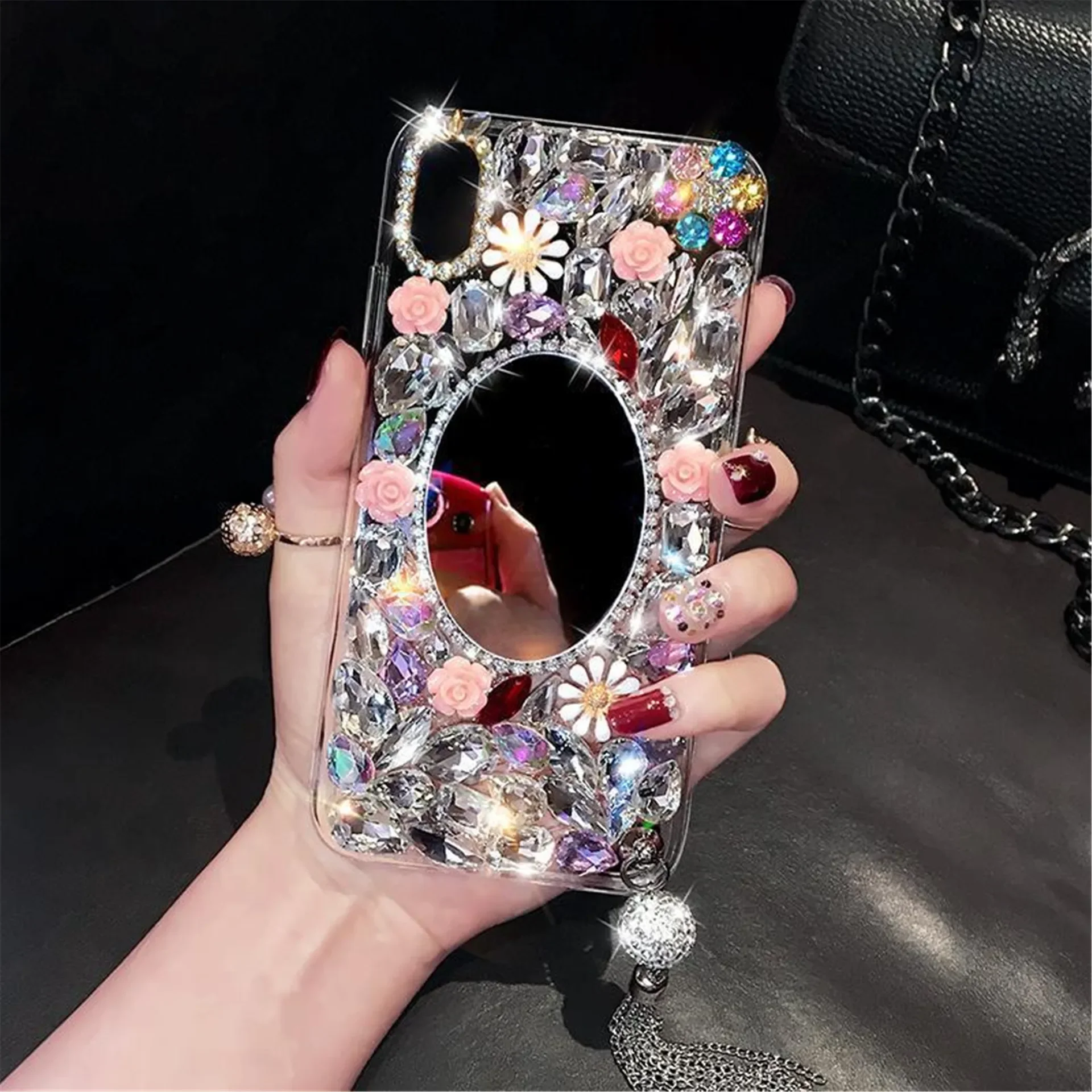 Rhinestone Mirror Phone Case for Samsung Galaxy, S23, S20Fe, S21, S22 Ultra, S24, S9, S8Plus, Telefon