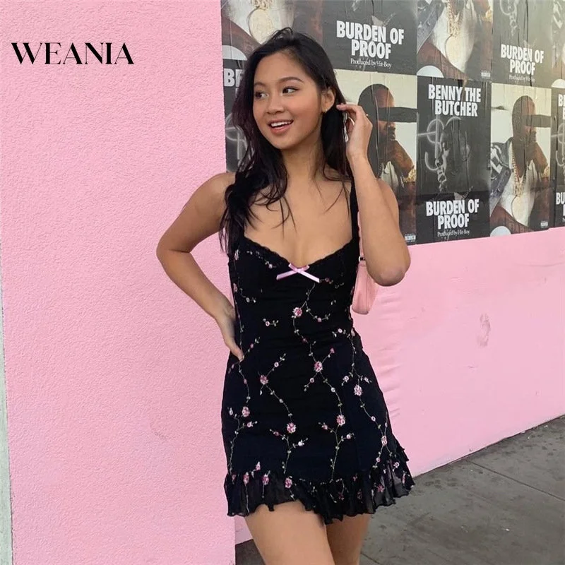 

Summer Vacation Floral Print Mesh Patchwork Camis Dress