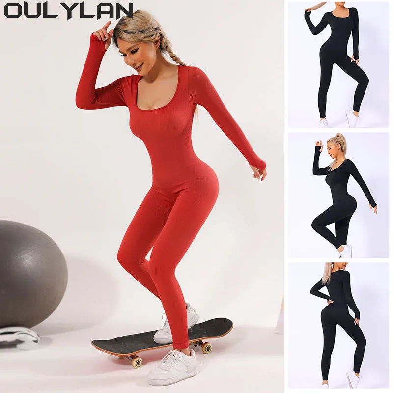 

Спортивная одежда Oulylan с длинным рукавом, комплект для спортзала, одежда для тренировок, женский спортивный костюм, комплект для йоги, Комбинезоны для йоги, цельные тренировки