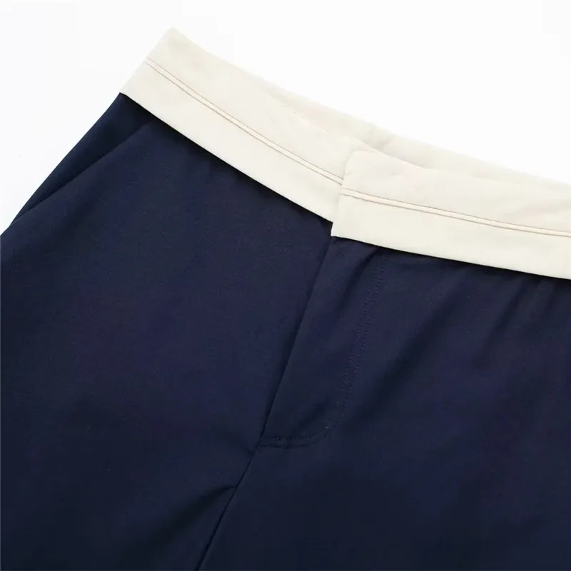 TRAF Women\'s Pants Contrast Baggy Pants Woman Fashion Mid-Waist Autumn Pants Straight Leg Office Wear Women\'s Formal Trousers