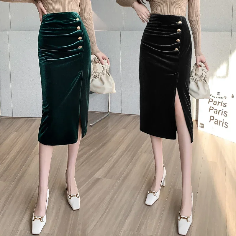 

Vintage Women's Skirts Hip Wrap New Spring/summer Corduroy High Waist A-LINE Clothing Loose Solid Women Skirt YCMYUNYAN